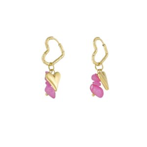 heart stone earrings stud μωβ φούξια γυναικεία