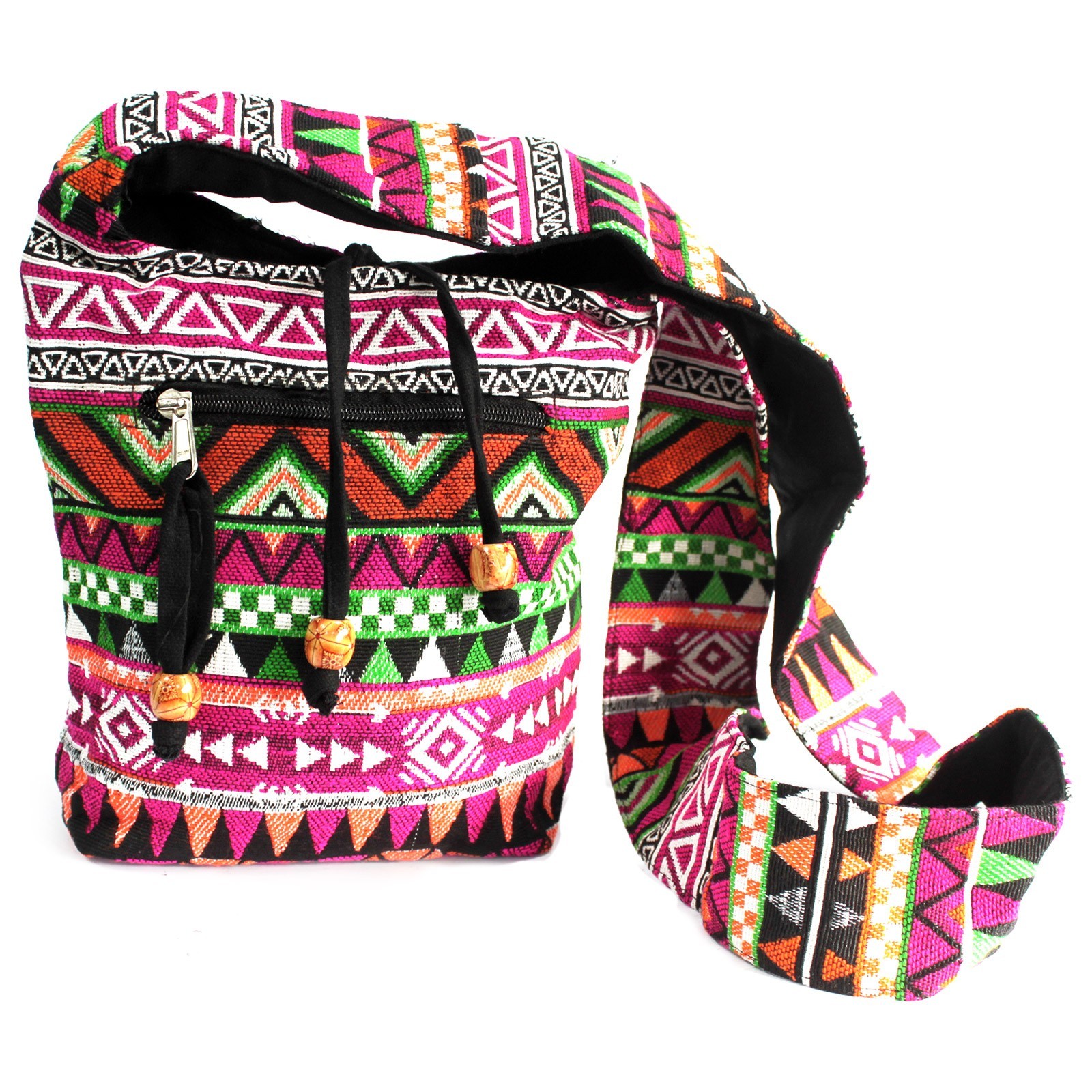 jacquard τσάντα sling ροζ ethnic boho compact βαμβάκι