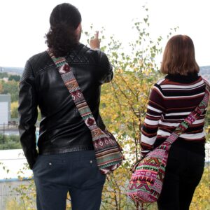 jacquard nepal style pink student bag λεπτομέρεια σχέδιο boho